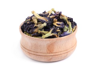 Photo of Organic blue Anchan in bowl on white background. Herbal tea