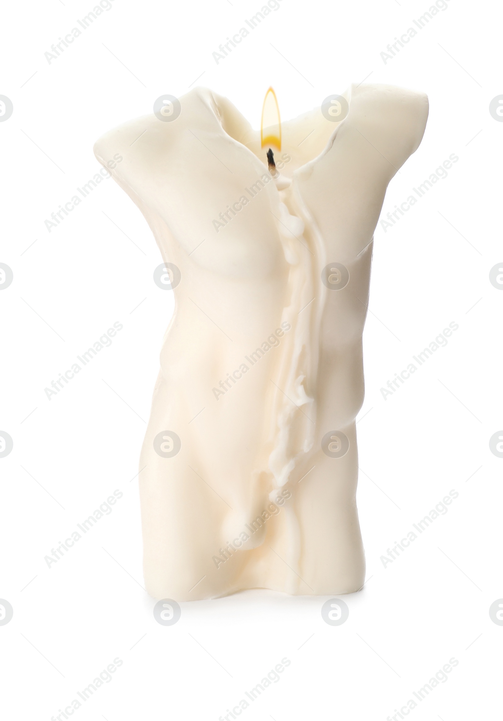 Photo of Beautiful male body shaped candle isolated on white