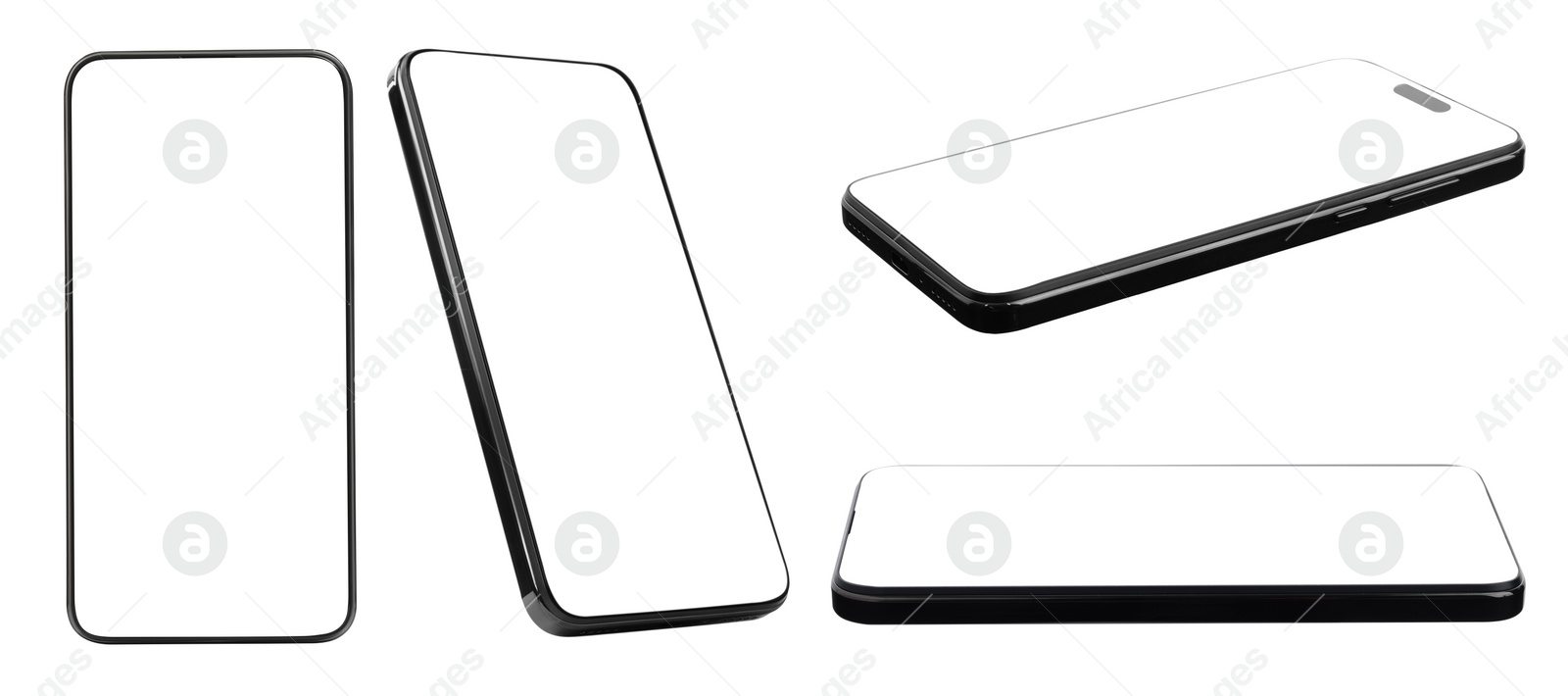 Image of Smartphones with empty screens on white background. Mockup for design