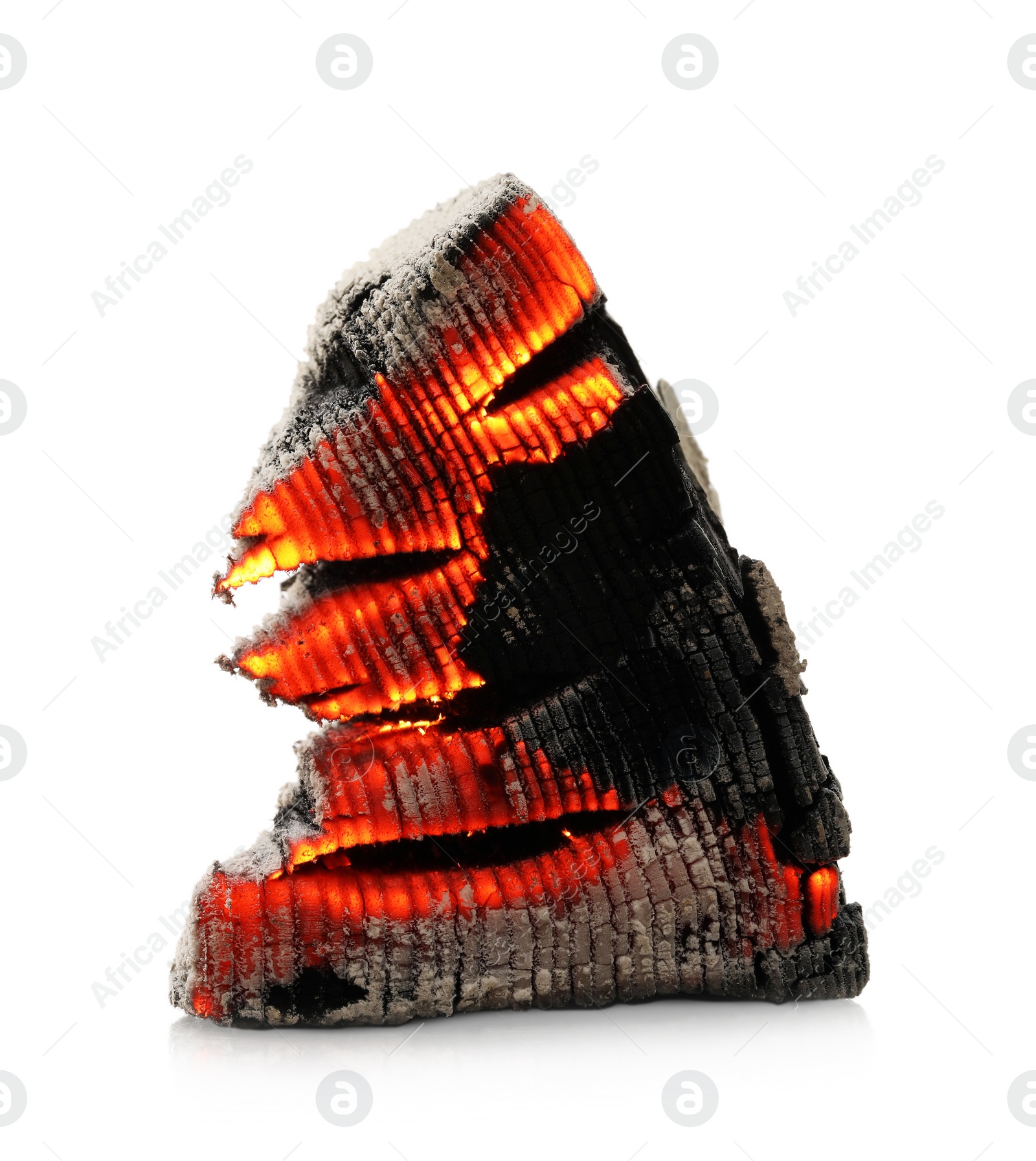 Photo of Piece of smoldering coal on white background