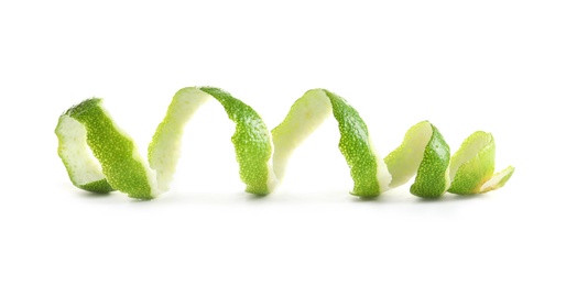 Photo of Peel of fresh ripe lime on white background