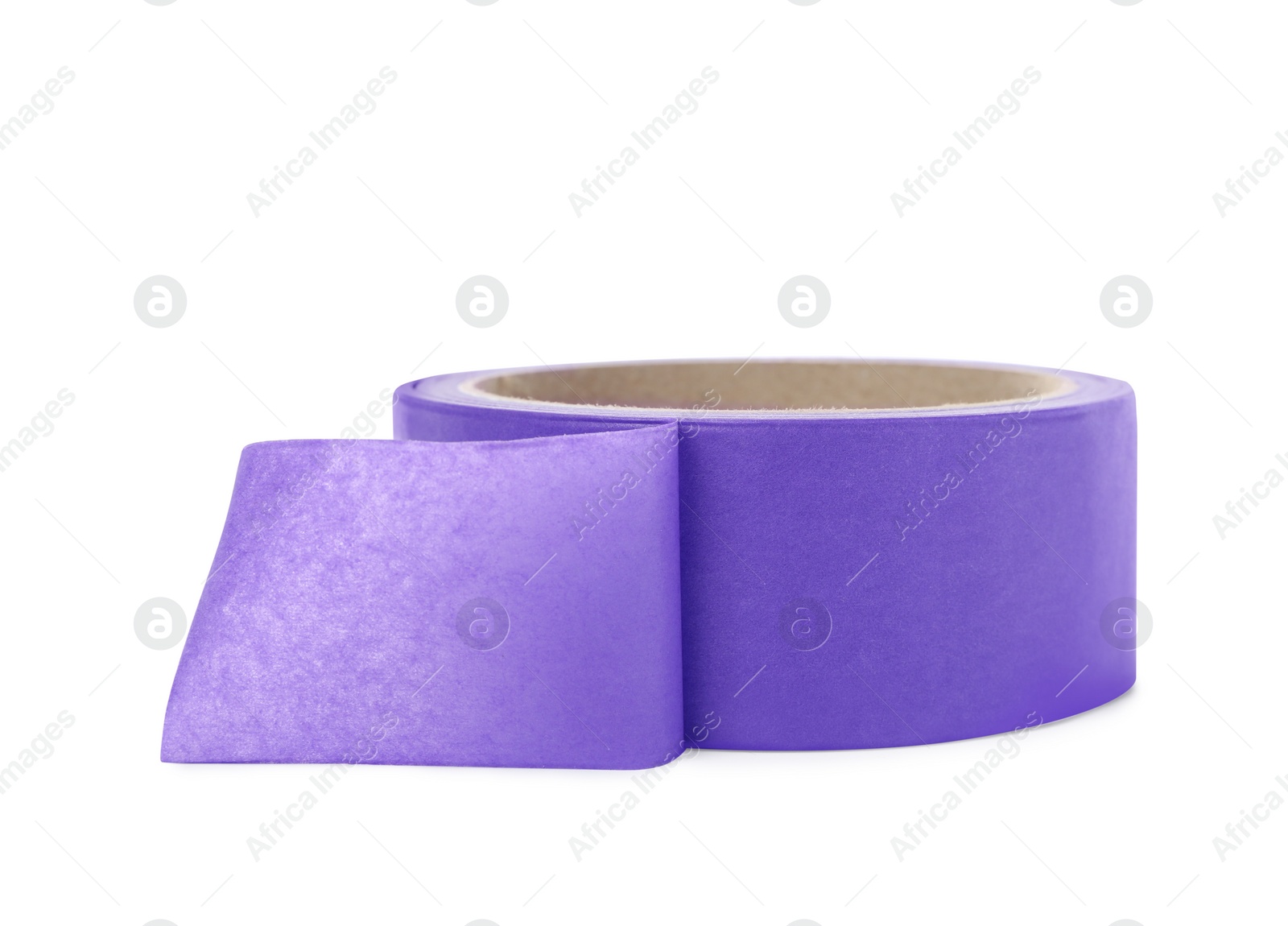 Photo of Roll of violet adhesive tape isolated on white