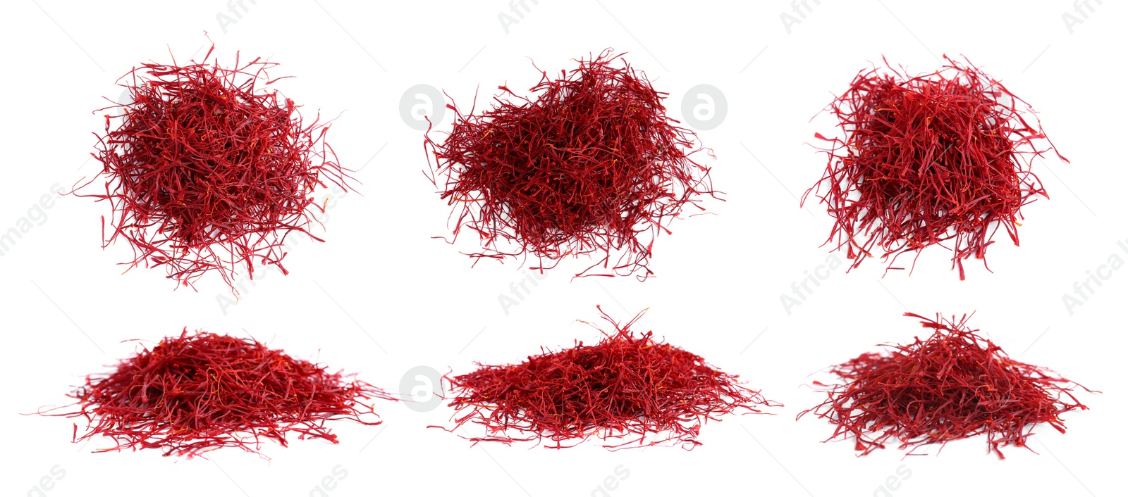 Image of Set with dried saffron on white background. Banner design 