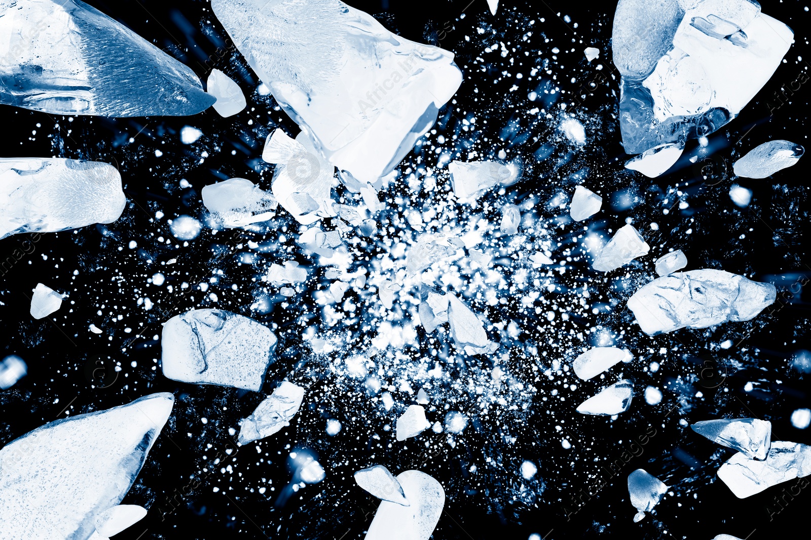 Image of Crushed ice in air on black background