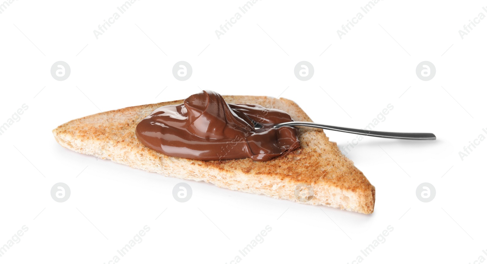 Photo of Toast with sweet chocolate cream isolated on white