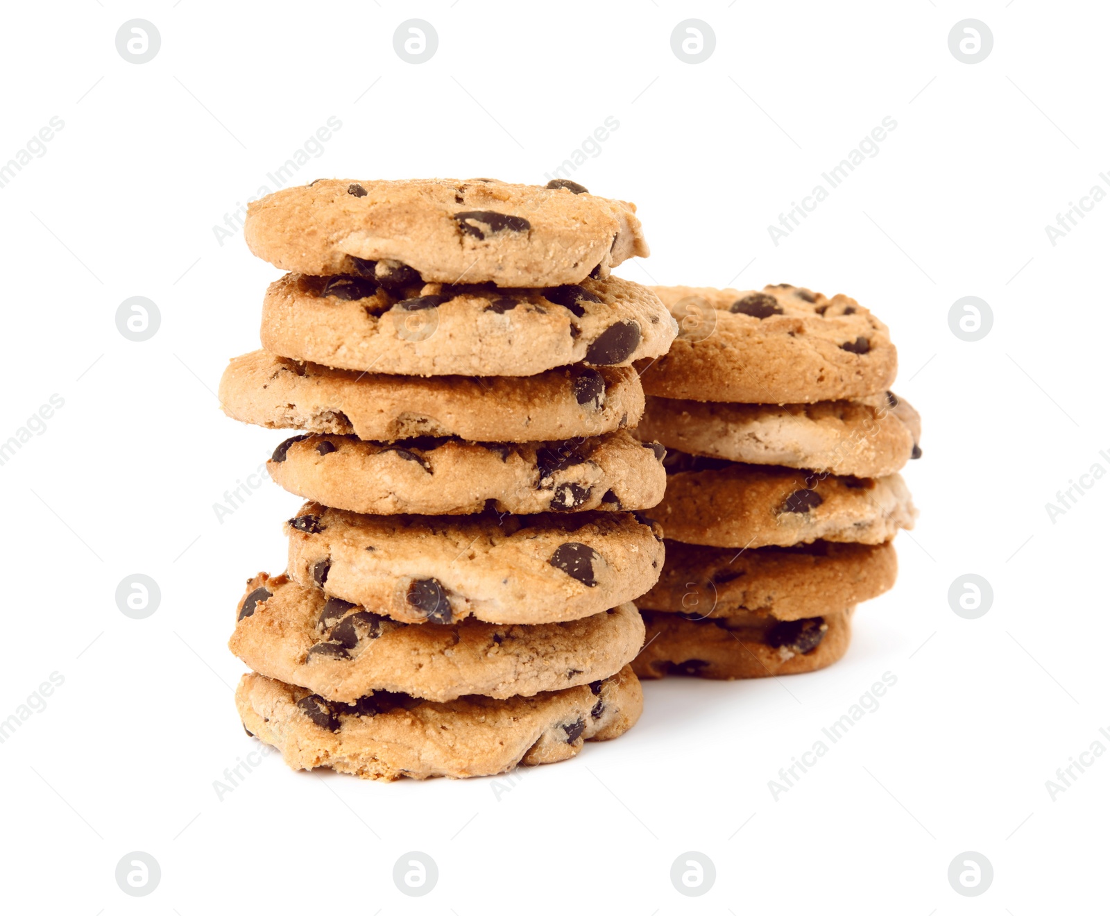 Photo of Delicious chocolate chip cookies on white background