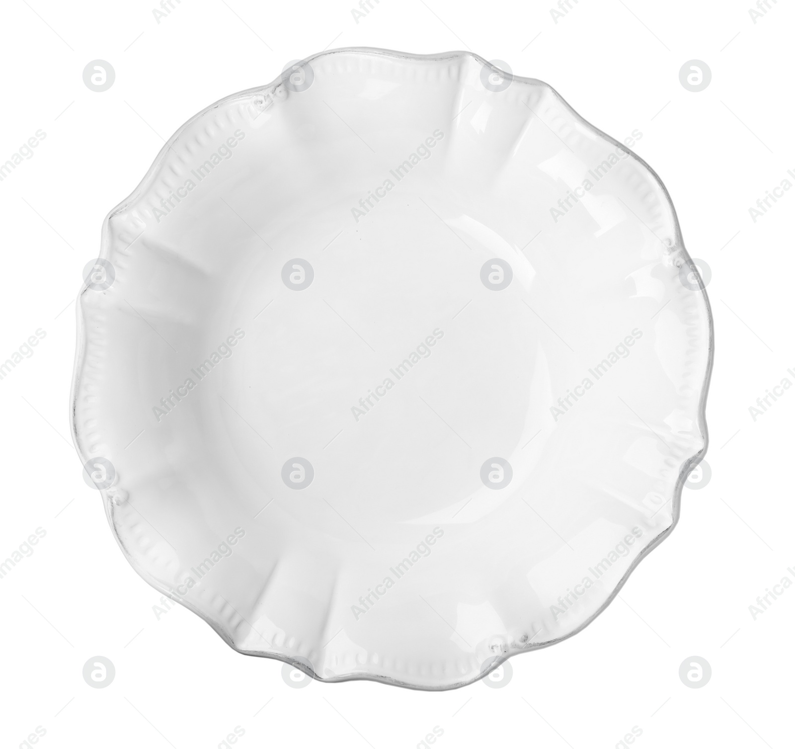 Photo of Ceramic plate with space for text on white background, top view. Washing dishes