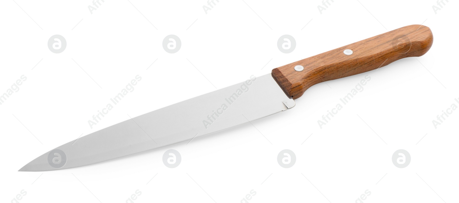 Photo of One sharp knife with wooden handle isolated on white