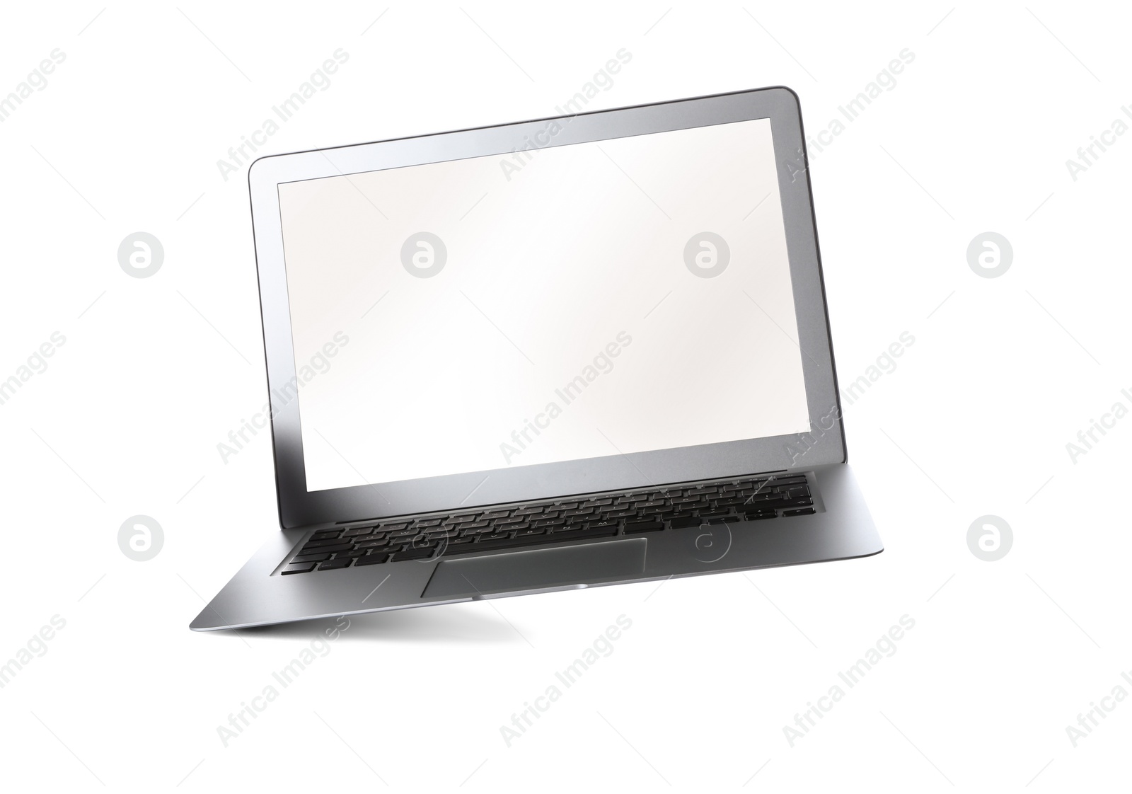 Photo of Modern laptop with blank screen isolated on white