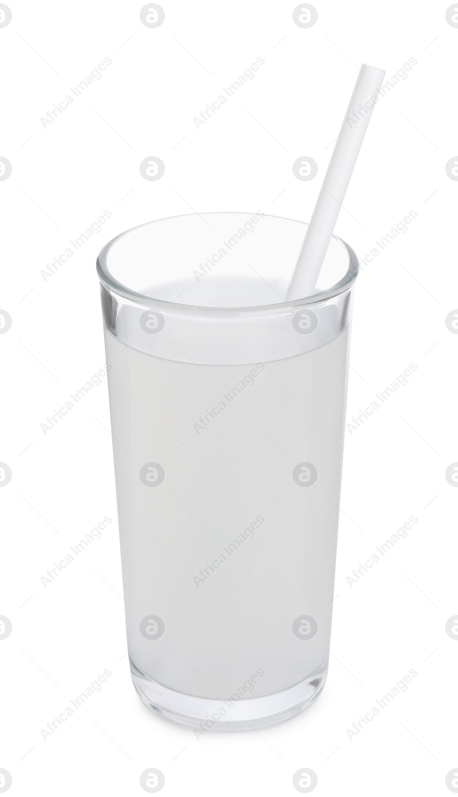 Photo of Glass of coconut water isolated on white