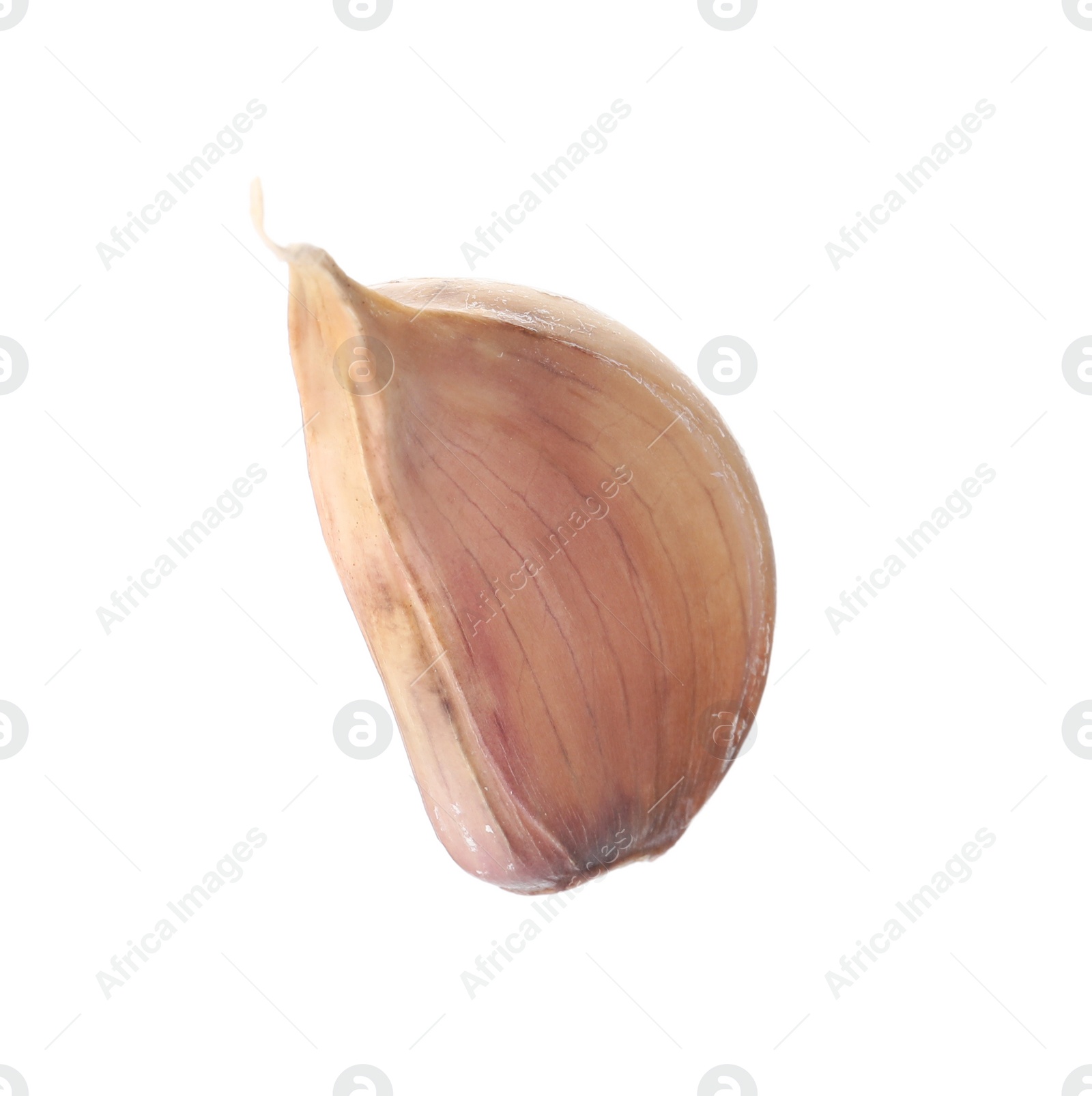 Photo of Fresh unpeeled garlic clove isolated on white. Organic food