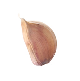 Photo of Fresh unpeeled garlic clove isolated on white. Organic food