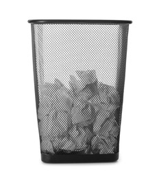 Photo of Basket with crumpled paper on white background