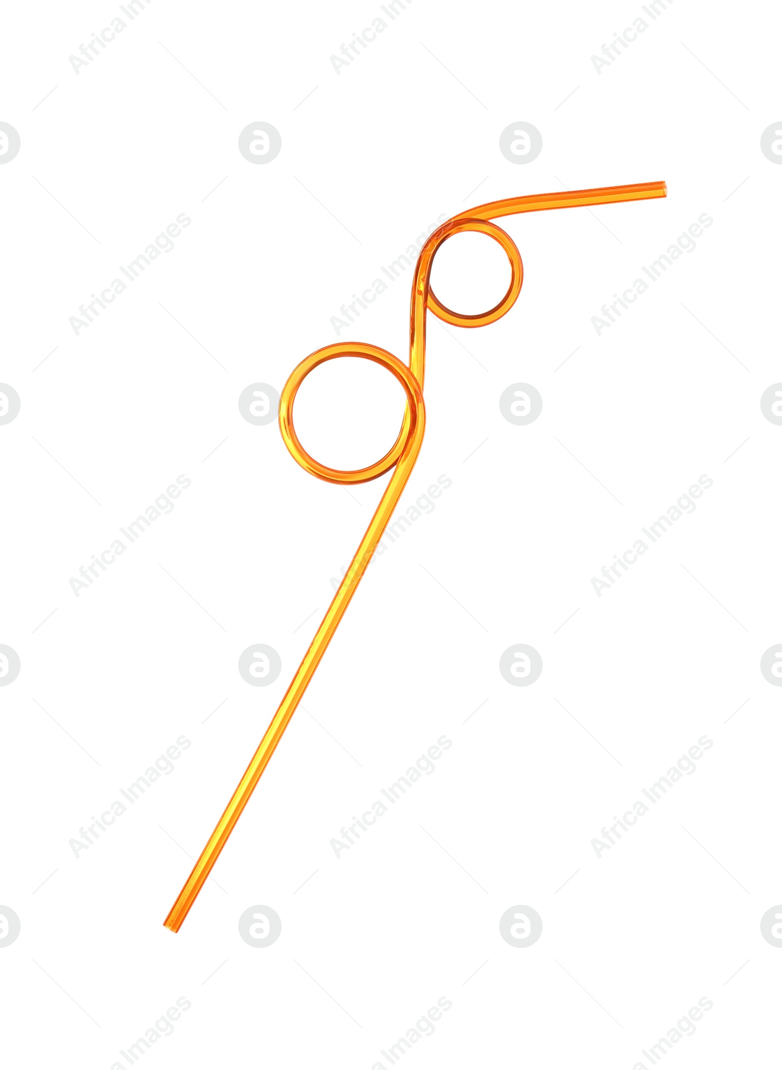 Photo of Orange plastic loop straw for drink isolated on white