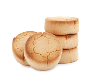 Photo of Sweet delicious butter cookies on white background