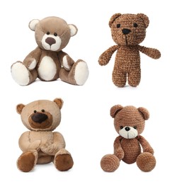 Image of Set with different soft toy bears isolated on white