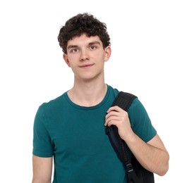 Portrait of student with backpack on white background