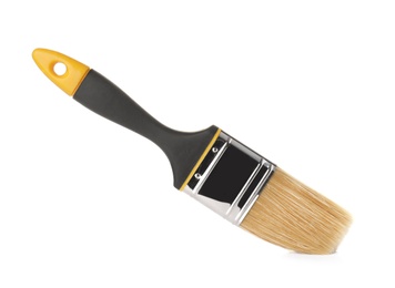 Photo of New paint brush on white background. Decorating tool