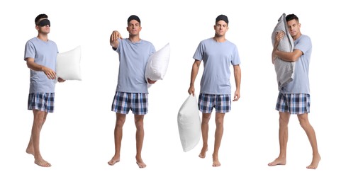 Image of Collage with photos of sleepwalker on white background. Banner design