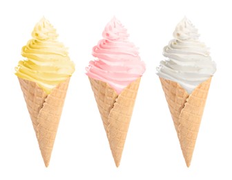 Image of Ice cream in different flavors isolated on white. Soft serve