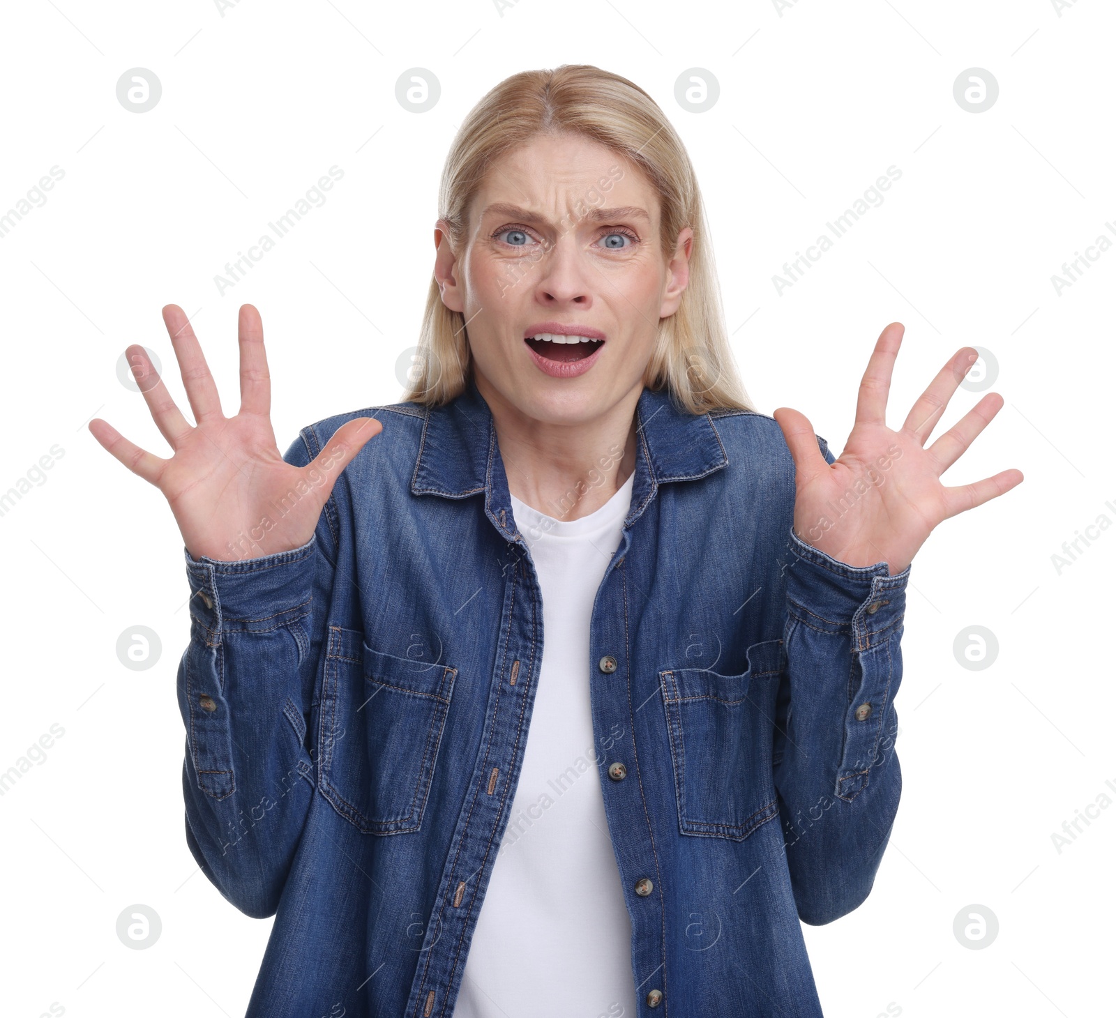 Photo of Portrait of surprised woman isolated on white