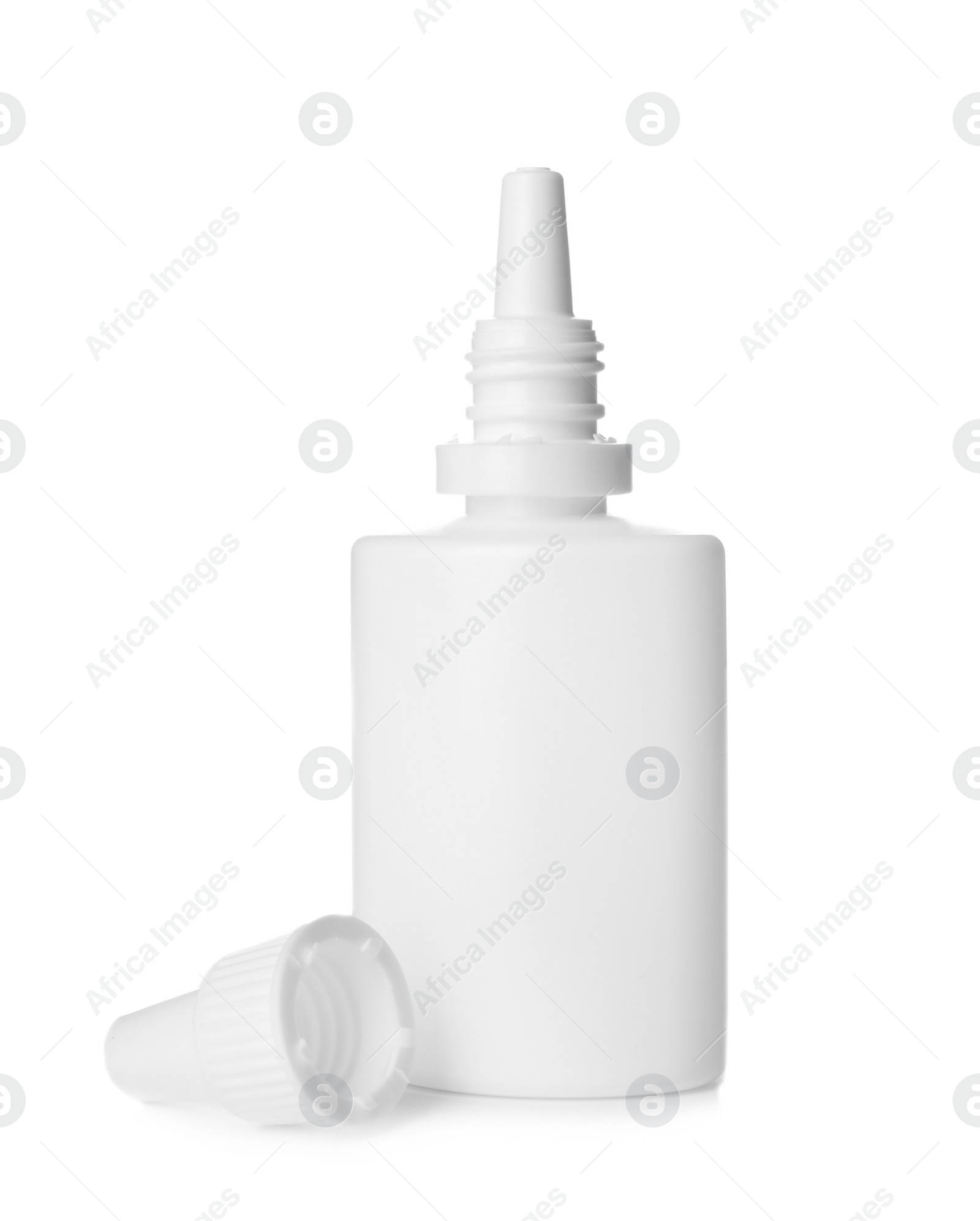 Photo of Plastic bottle with medicament on white background. Medical treatment