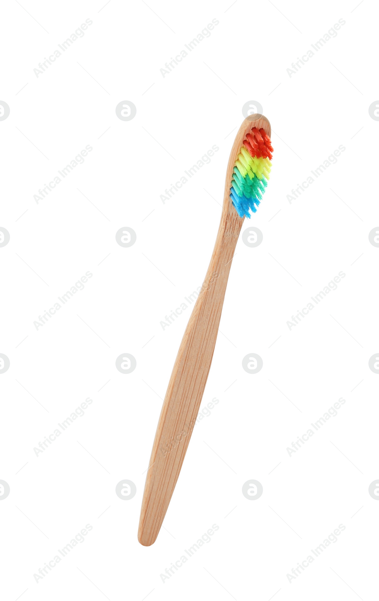 Photo of Bamboo toothbrush on white background. Dental care