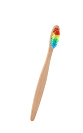 Bamboo toothbrush on white background. Dental care