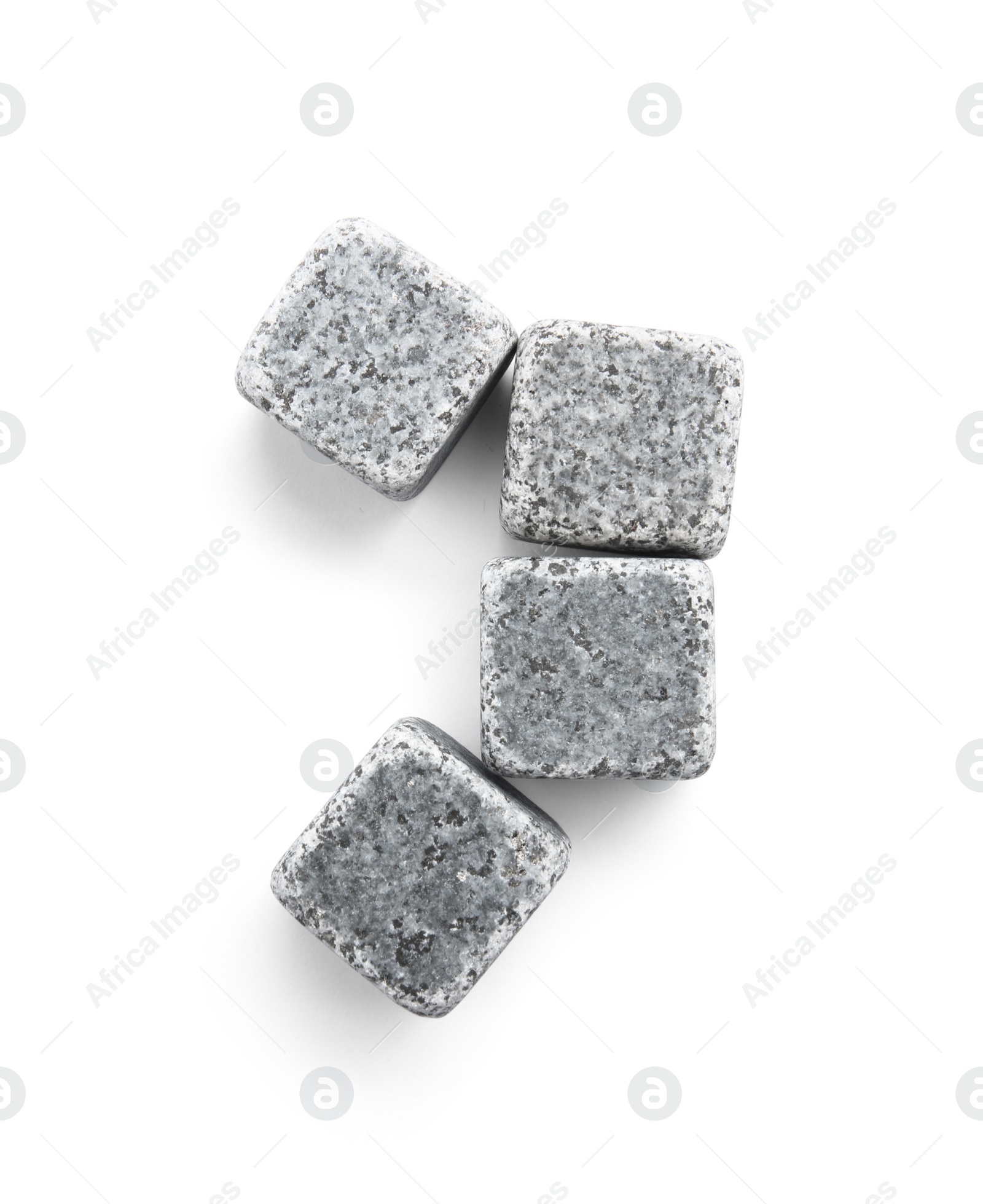 Photo of Whiskey stones on white background, top view