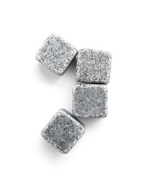 Photo of Whiskey stones on white background, top view