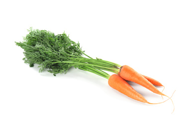 Photo of Fresh ripe juicy carrots isolated on white