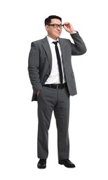 Photo of Businessman in suit wearing glasses on white background