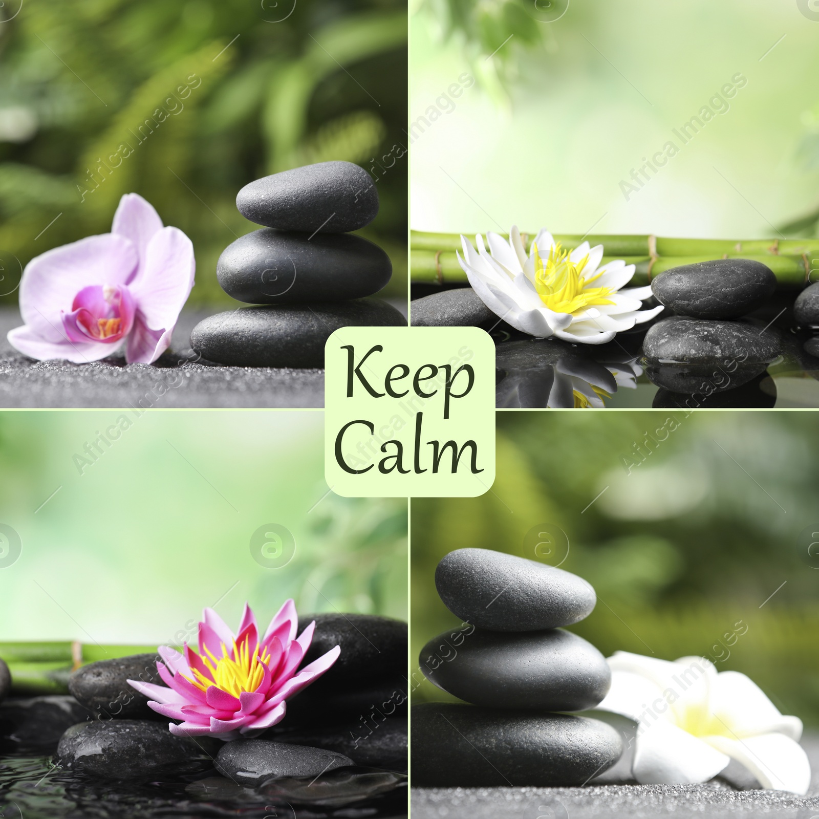 Image of Collage with beautiful photos of stones. Zen and harmony