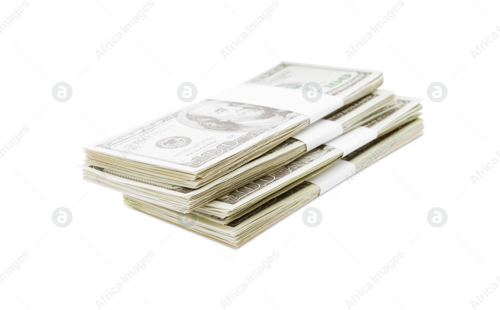 Photo of Bundles of dollar banknotes isolated on white. American national currency