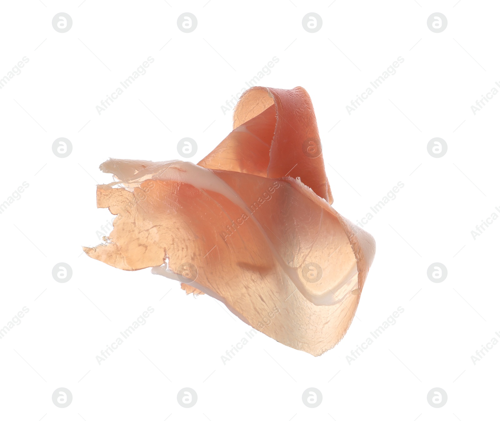 Photo of Slice of tasty prosciutto isolated on white