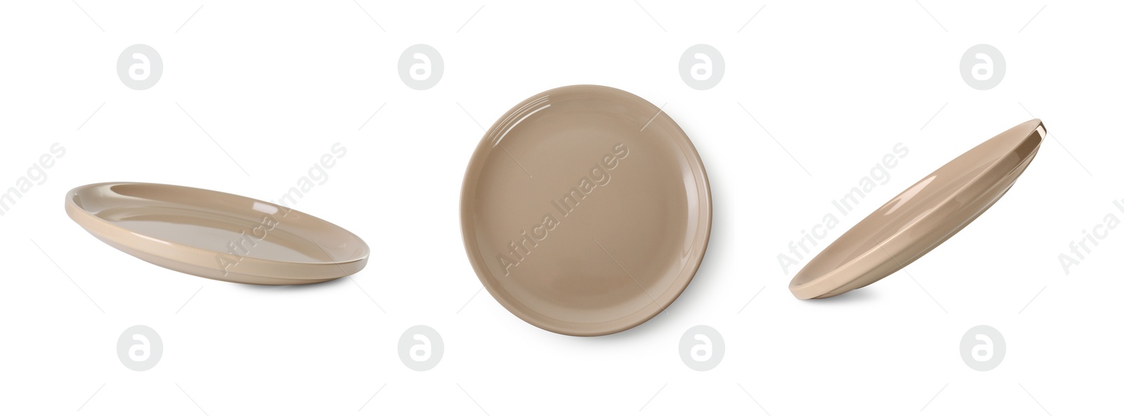 Image of Empty ceramic plate isolated on white, set with different views