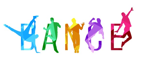 Illustration of Colorful silhouettes of men dancing on white background, illustration. Banner design