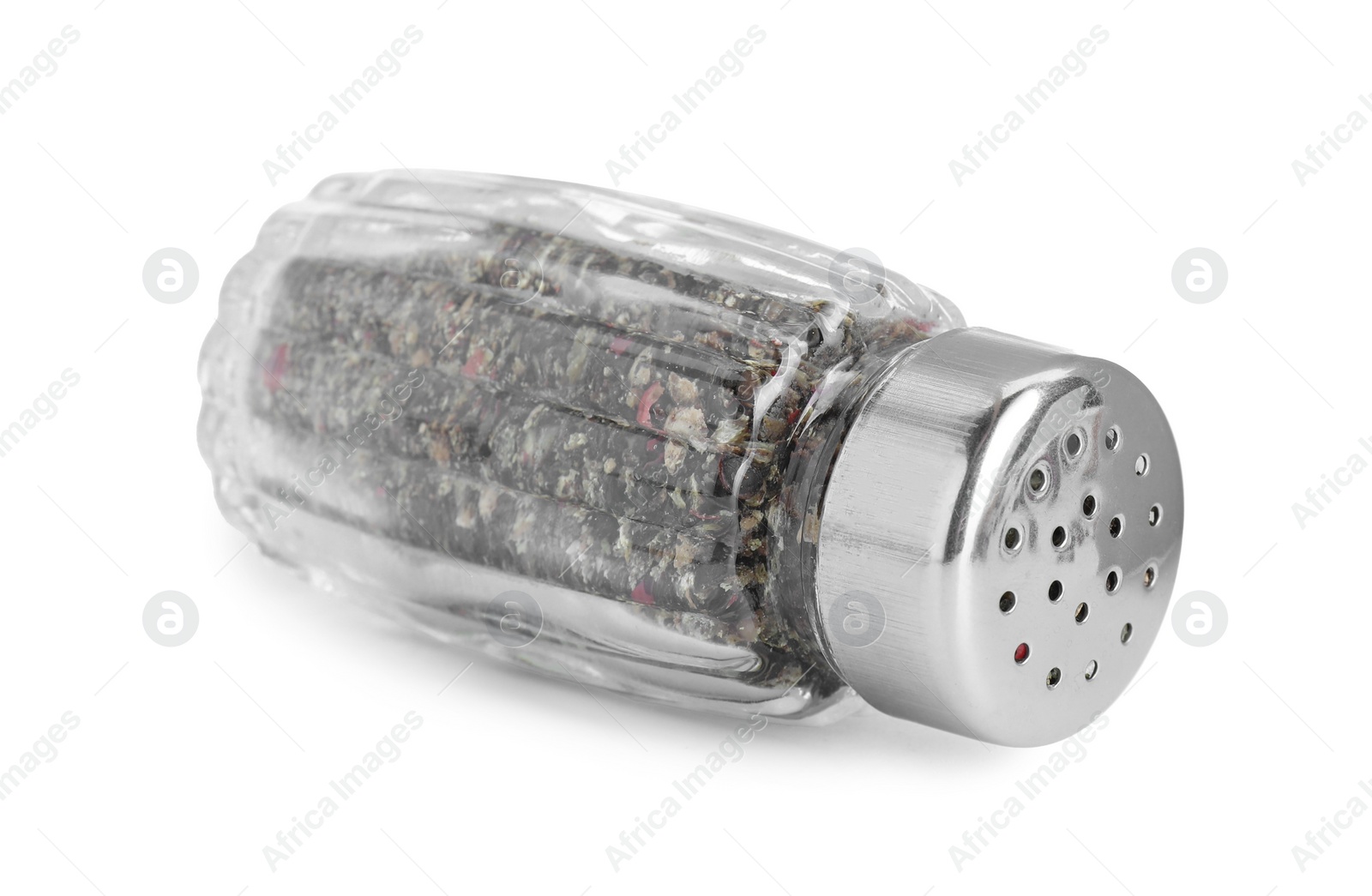 Photo of One glass pepper shaker isolated on white