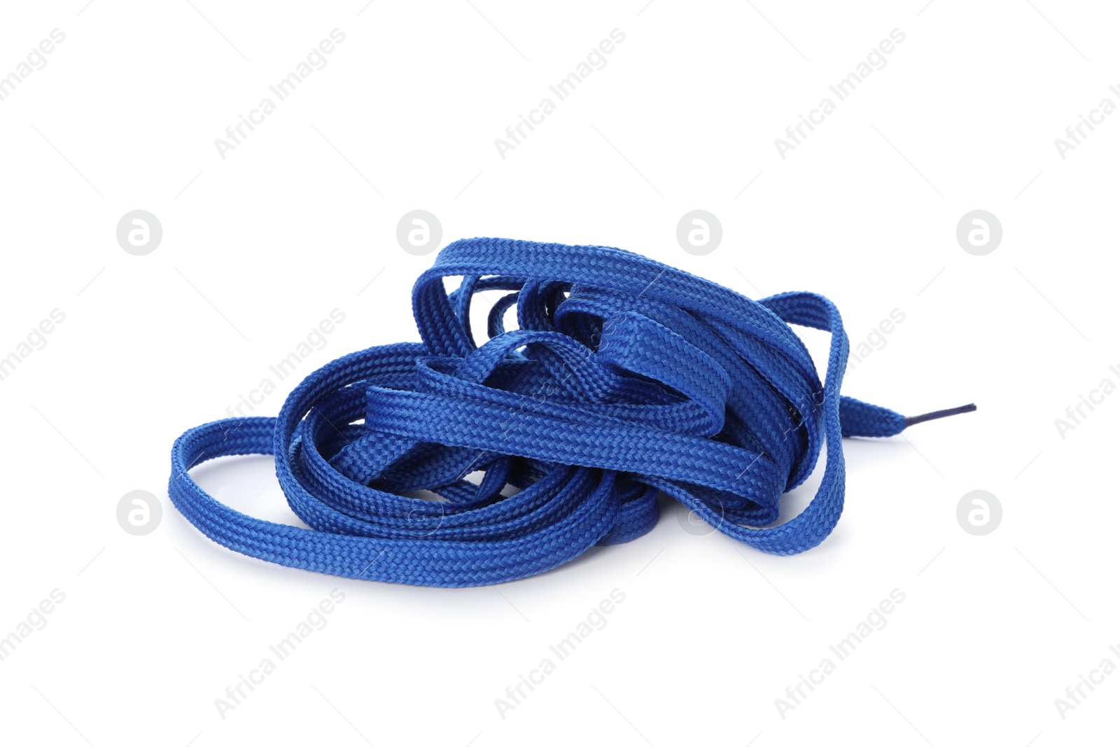 Photo of Blue shoe laces isolated on white. Stylish accessory