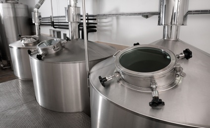 Steel tanks for beer fermentation in brewhouse