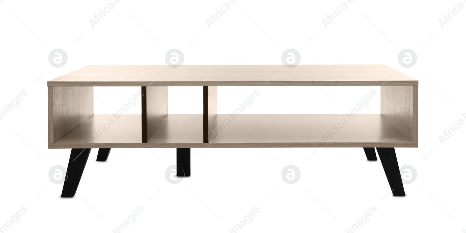 Photo of Stylish console table on white background. Interior element