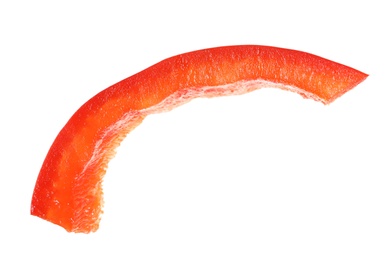 Slice of ripe red bell pepper on white background