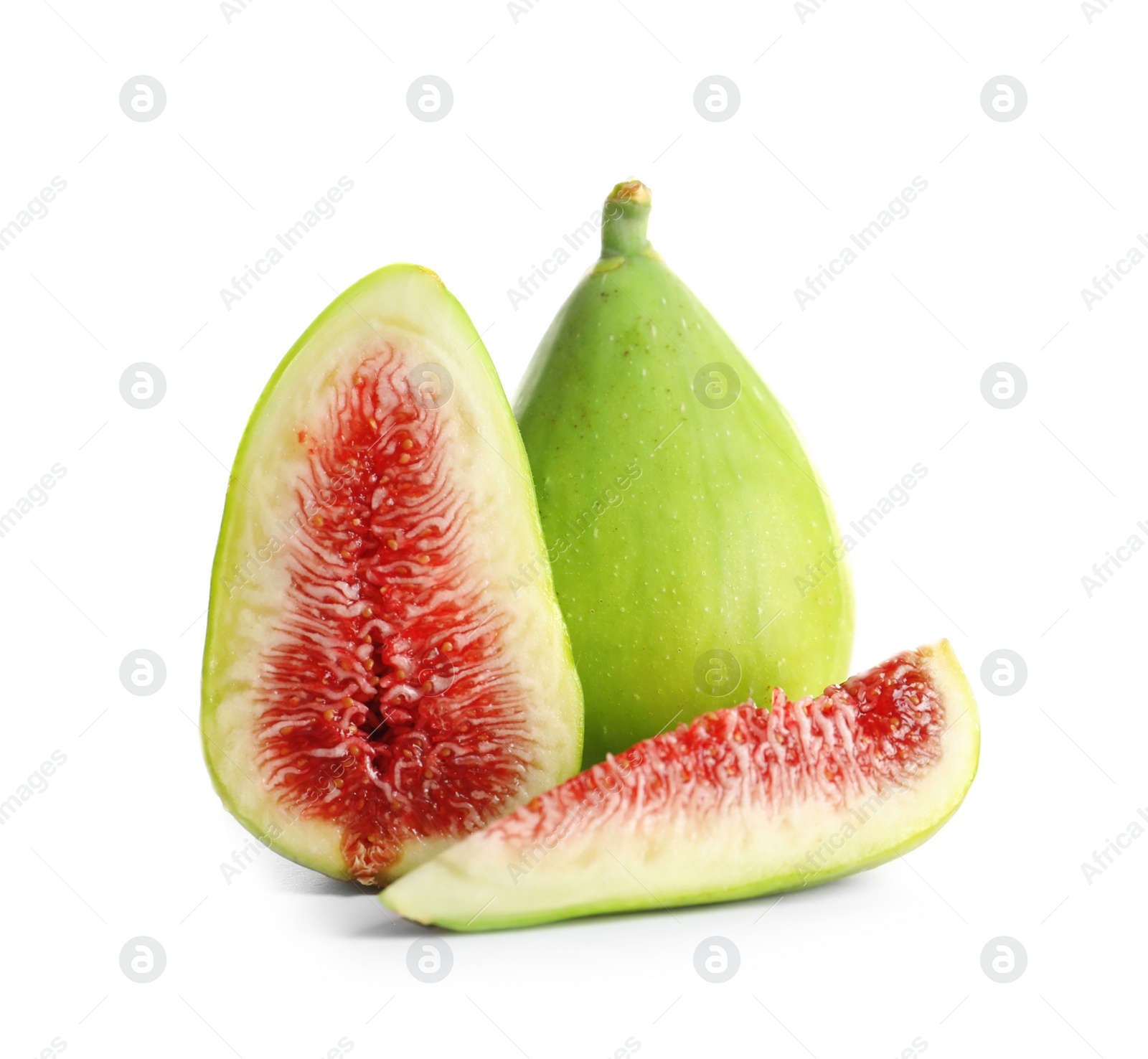 Photo of Fresh green figs isolated on white. Tropical fruit