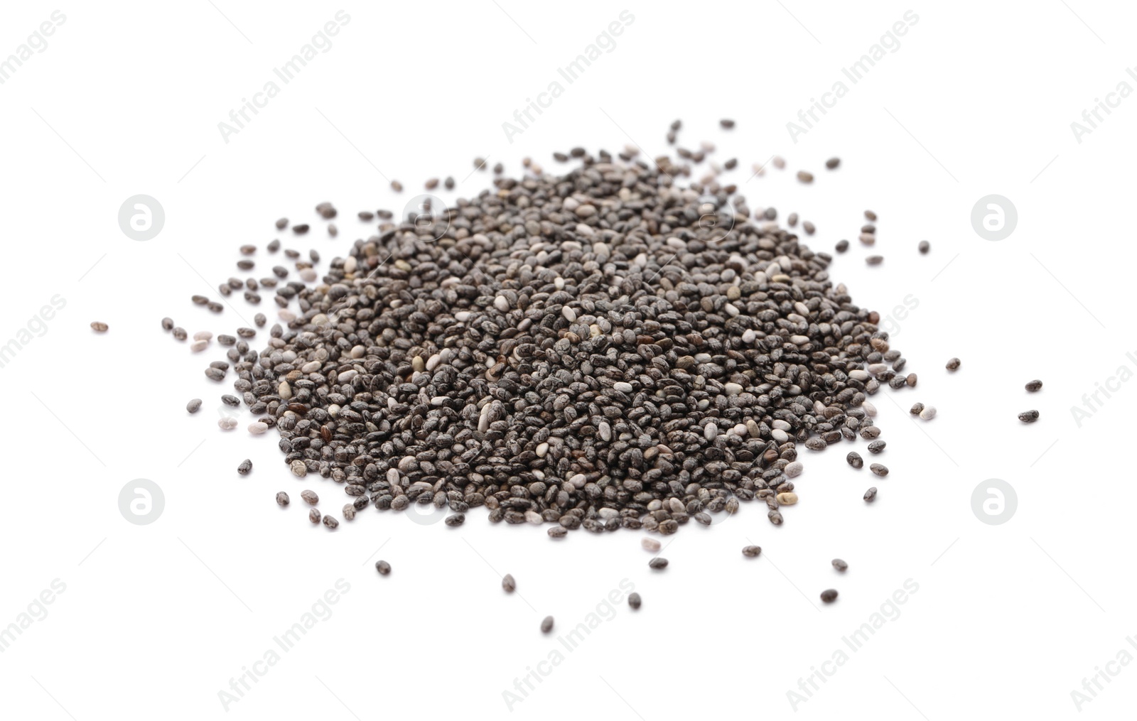 Photo of Pile of chia seeds on white background