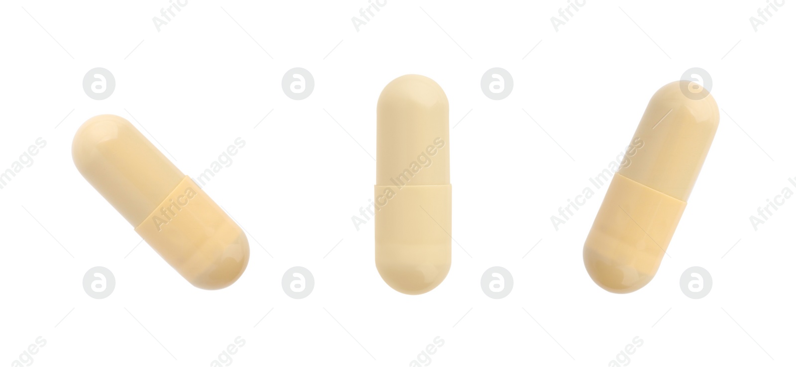 Image of Collage of vitamin pills isolated on white