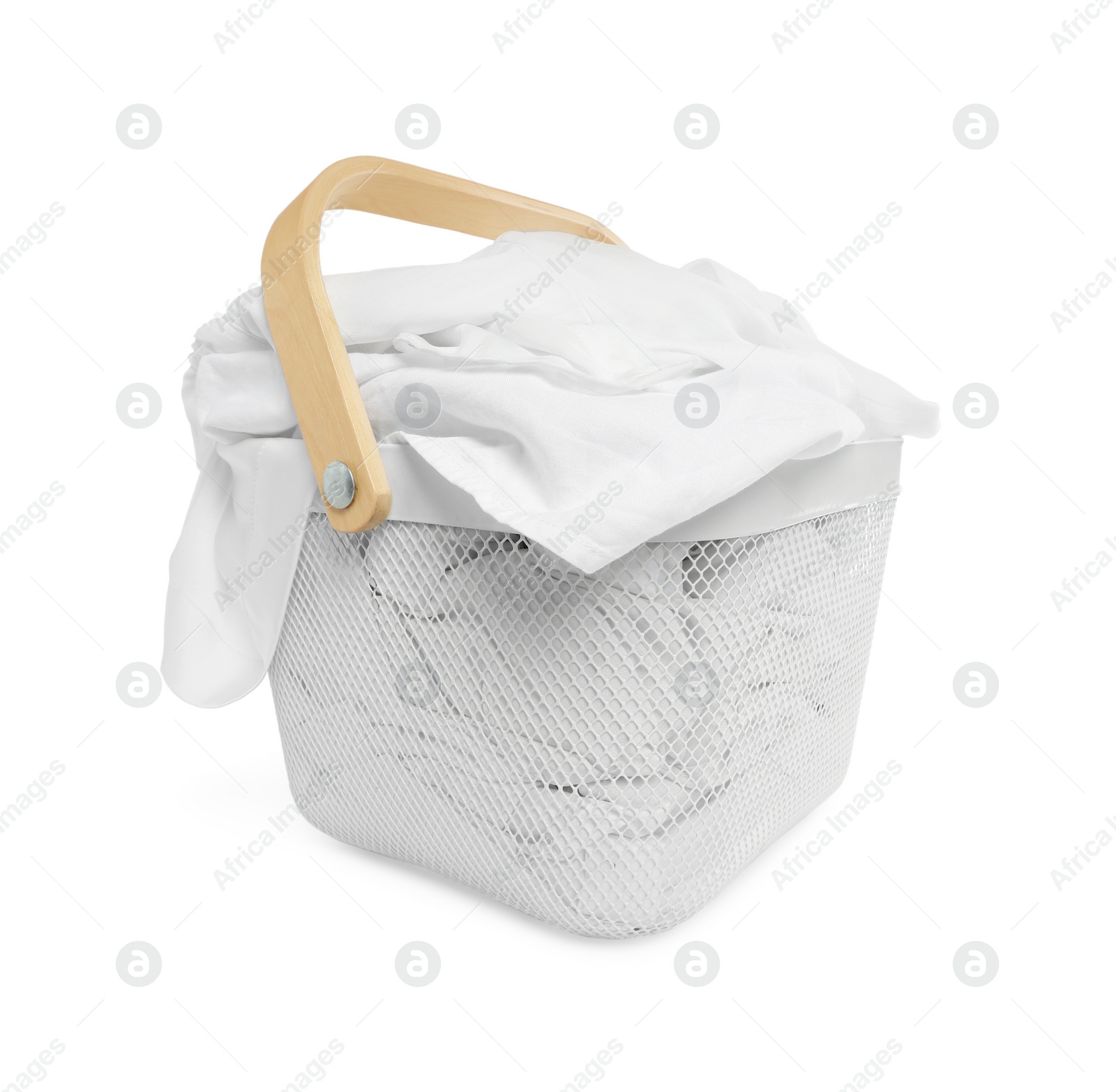 Photo of Laundry basket with clothes isolated on white