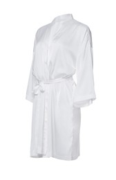 Image of Clean silk bathrobe with belt isolated on white
