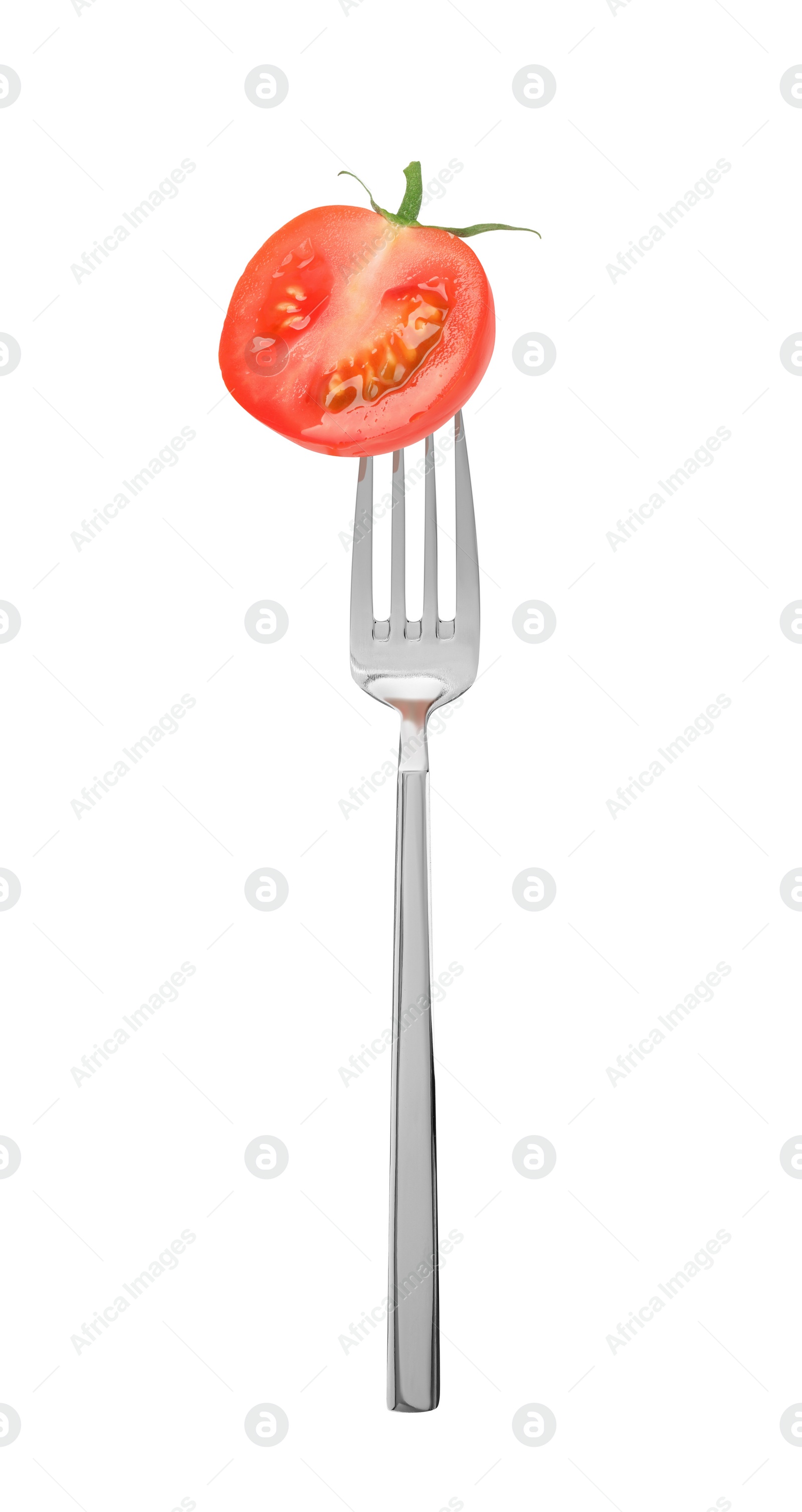 Image of Fork with fresh cherry tomato isolated on white