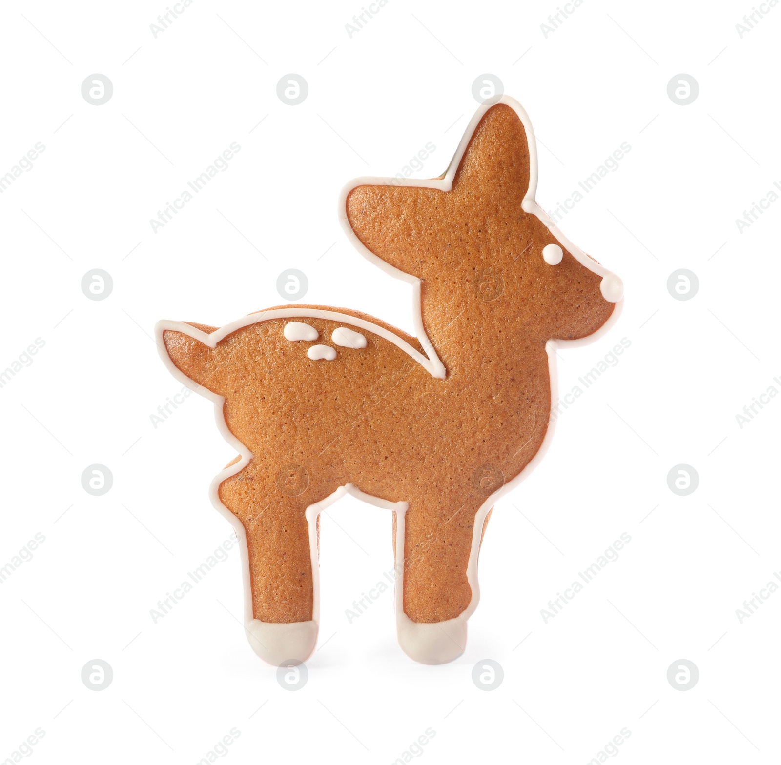 Photo of Deer shaped Christmas cookie isolated on white