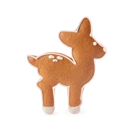 Deer shaped Christmas cookie isolated on white